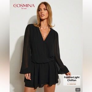 Black Long-Sleeve V-Neck Dress